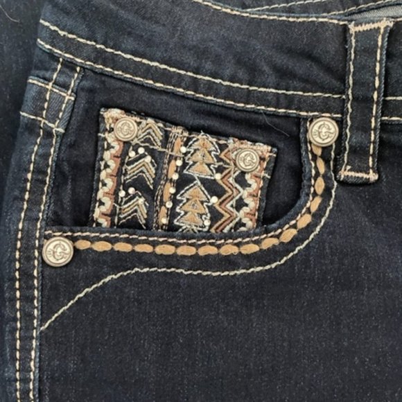 GRACE in LA | Dark Denim Detail Embellishment Bootcut Jeans ~ Size 30 ~ BNWT - Picture 8 of 12